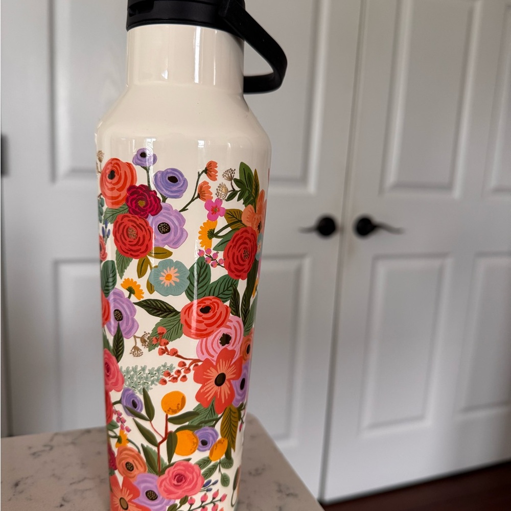 Floral Insulated Water Bottle - Cream with Multicolor Design